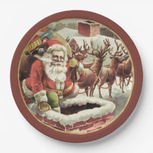 Festive Vintage Santa Claus Christmas Paper Plates