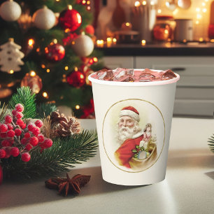 Festive Vintage Santa Claus Disposable Christmas Paper Cups