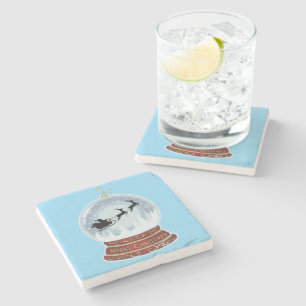 Festive Vintage Santa Sleigh & Reindeer Snow Globe Stone Coaster
