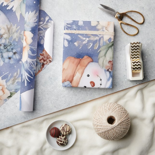 Festive Vintage Snowman & Christmas Florals Wrapping Paper (Crafts)