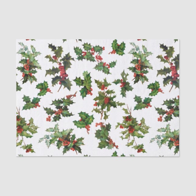 Festive Vintage Style Holly Tissue Paper (Front)