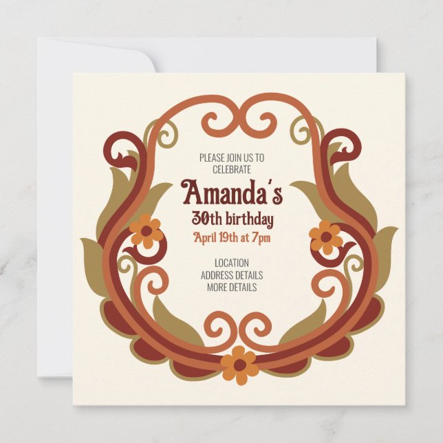 Festive vintage swirly floral birthday CC1277  Invitation (Front)