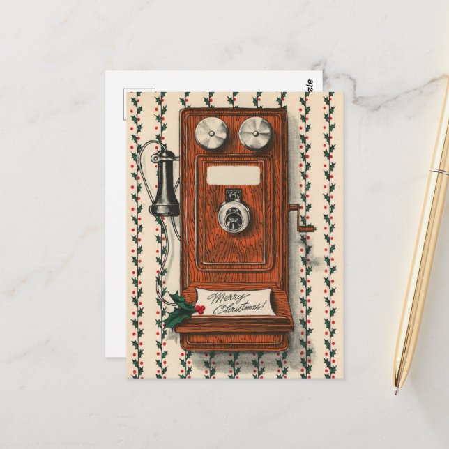 Festive vintage telephone Christmas Postcard (Front/Back In Situ)