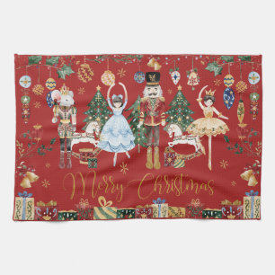 Festive Vintage The Nutcracker Merry Christmas Kitchen Towel