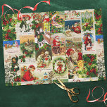 Festive Vintage Victorian Christmas Santa Collage Tissue Paper<br><div class="desc">Victorian era ephemera Christmas cards collage: Santa Claus with toys,  happy children,  holly berries,  typographic Christmas greetings in old script,  perfect for the holidays gift wrap and decoupage crafts.</div>