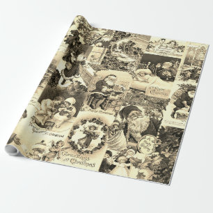Festive Vintage Victorian Christmas Santa Collage Wrapping Paper
