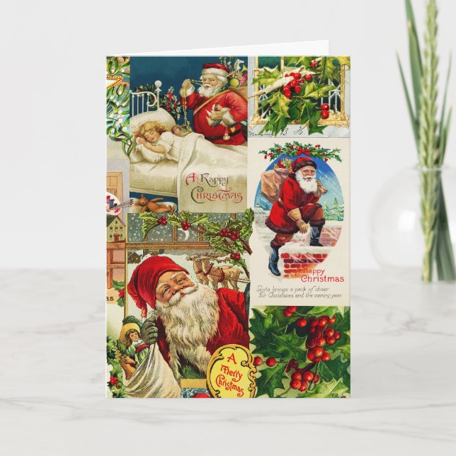 Festive Vintage Victorian Christmas Santa Toys Card (Front)