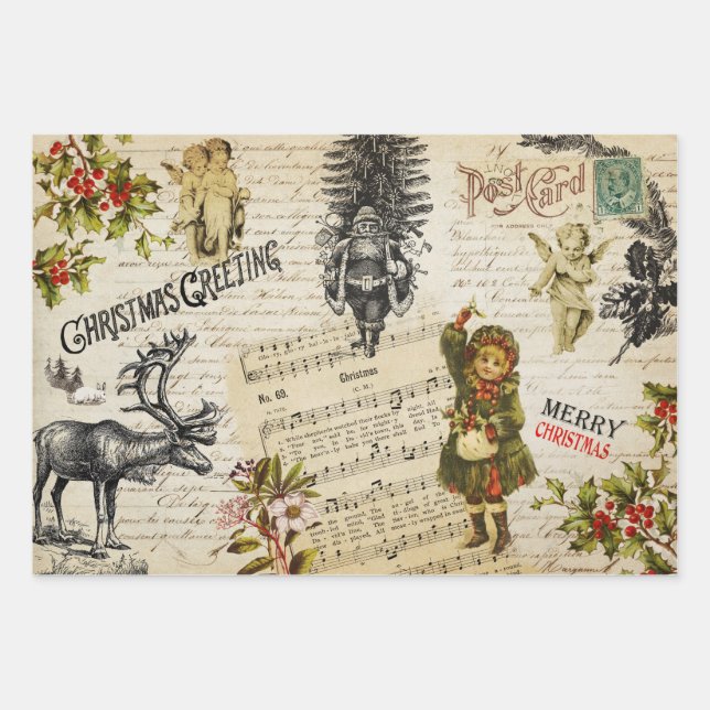 Festive Vintage Victorian Christmas Wrapping Paper Sheet (Front)