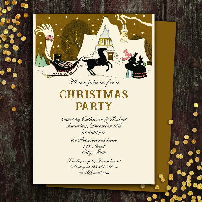 Festive Vintage Victorian Gold Christmas Party Invitation (Creator Uploaded)