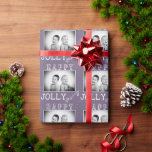 Festive Violet White Typography Christmas Photo Wrapping Paper<br><div class="desc">Festive Violet White Typography Christmas Photo Wrapping Paper. Violet background with snowflakes and white Merry,  Happy,  Jolly typography with a custom photo - insert your favourite photo into the template and make your personal unique Christmas gift.</div>