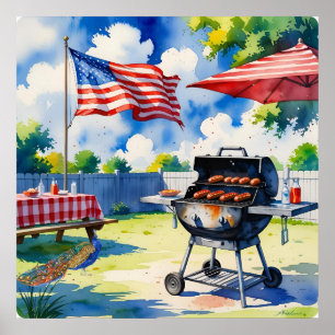 Festive Watercolor BBQ Poster