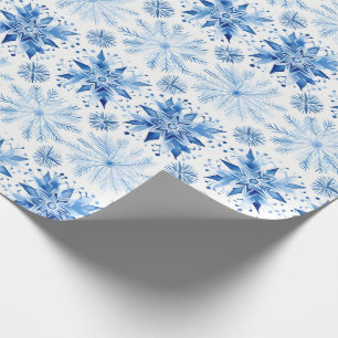 Festive Watercolor Christmas Blue Snowflakes Wrapping Paper