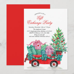 Festive Watercolor Christmas Gift Exchange Party  Invitation