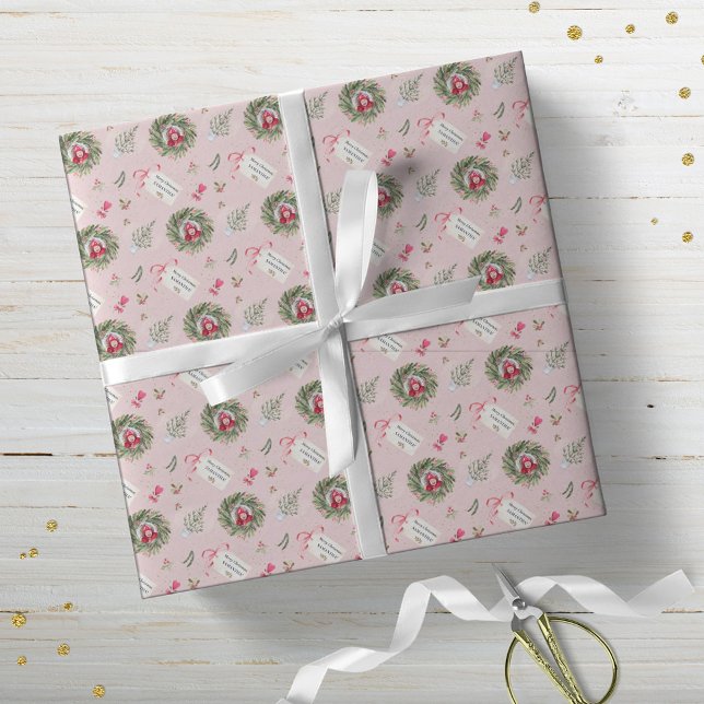 Festive Watercolor Christmas Greenery Photo Wrapping Paper (Creator Uploaded)