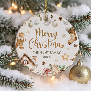 Festive Watercolor Christmas Party  Ceramic Ornament