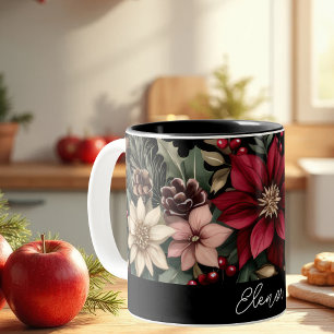 Festive Watercolor Christmas Pattern Two-Tone Coffee Mug