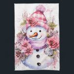 Festive watercolor Christmas pink snowman Kitchen Towel<br><div class="desc">Festive watercolor Christmas pink snowman kitchen towel</div>