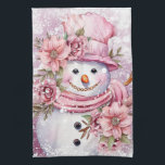 Festive watercolor Christmas pink snowman  Kitchen Towel<br><div class="desc">Festive watercolor Christmas pink snowman kitchen towel</div>