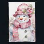 Festive watercolor Christmas pink snowman Kitchen Towel<br><div class="desc">Festive watercolor Christmas pink snowman kitchen towel</div>