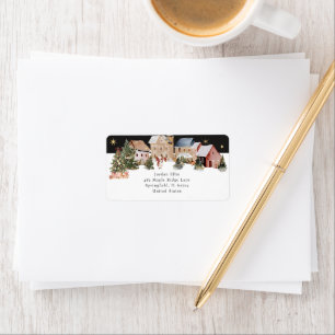 Festive Watercolor Christmas Scene Labels