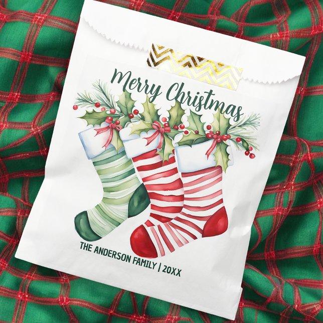 Festive Watercolor Christmas Stockings Favour Bag (Creator Uploaded)