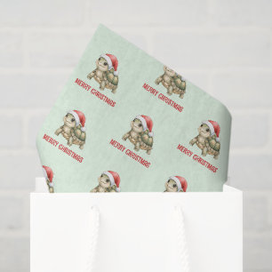 Festive Watercolor Christmas Tortoise Santa Hat Tissue Paper