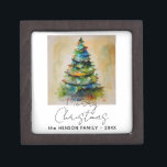 Festive Watercolor Christmas Tree Artistic Drawing Gift Box<br><div class="desc">Festive Watercolor Christmas Tree Artistic Drawing Gift Box. Festive watercolor drawing of a colourful Christmas tree with a Merry Christmas wish in a trendy script. Customize the text,  family name and year.</div>