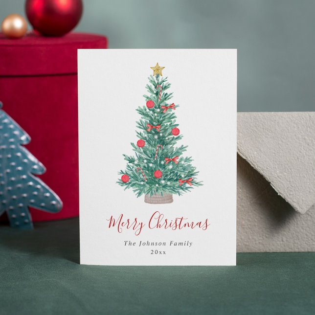 Festive Watercolor Christmas Tree Non Photo Holiday Card (Creator Uploaded)