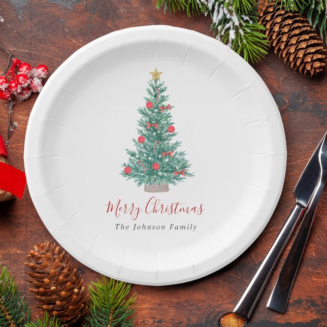 Festive Watercolor Christmas Tree Non Photo Paper Plate (Creator Uploaded)