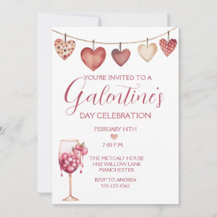 Festive Watercolor Cocktail Galentine's Day Invitation