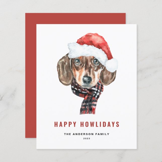 Festive Watercolor Dachshund Santa Happy Howlidays (Front/Back)