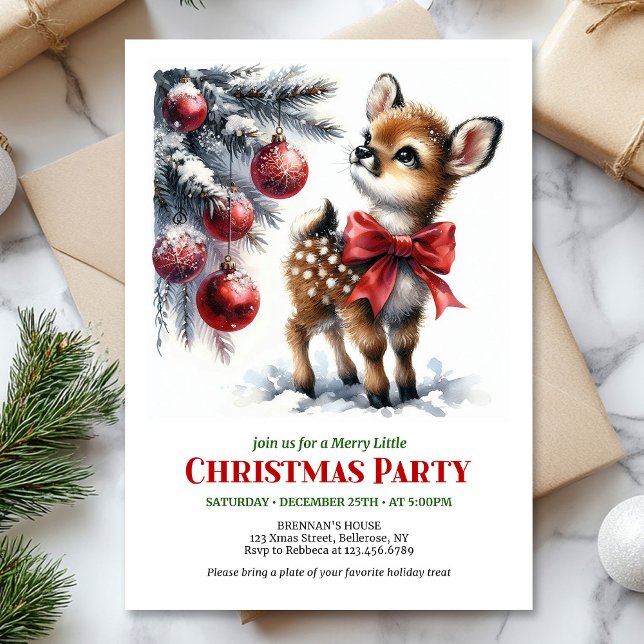 Festive watercolor fawn snowy forest cozy winter  invitation (Festive watercolor fawn snowy forest cozy winter Christmas invite

)