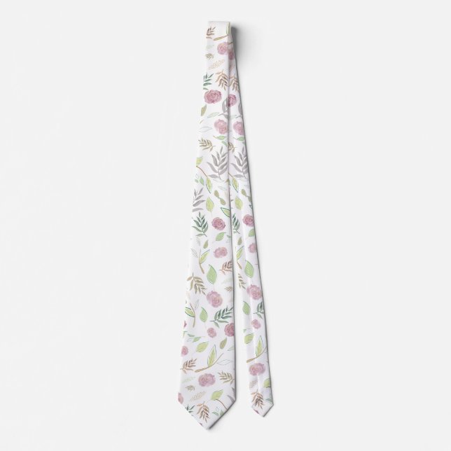 Festive Watercolor Flowers 1 Tie (Front)
