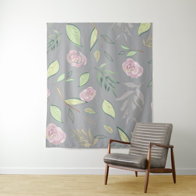 Festive Watercolor Flowers 2 Tapestry (In Situ)