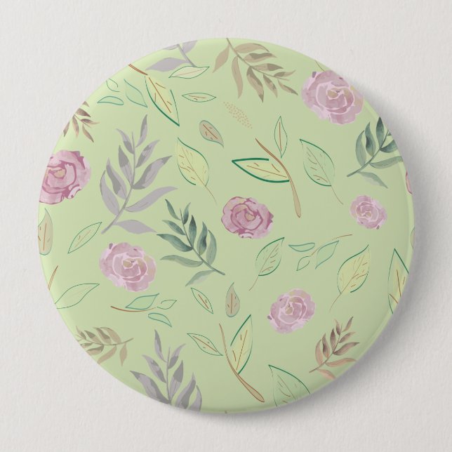 Festive Watercolor Flowers 4 Inch Round Button (Front)