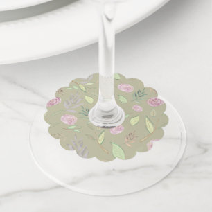 Festive Watercolor Flowers 5 Wine Glass Tag