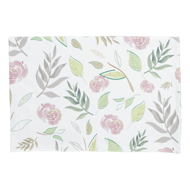 Festive Watercolor Flowers Pillowcase (Front-Left)