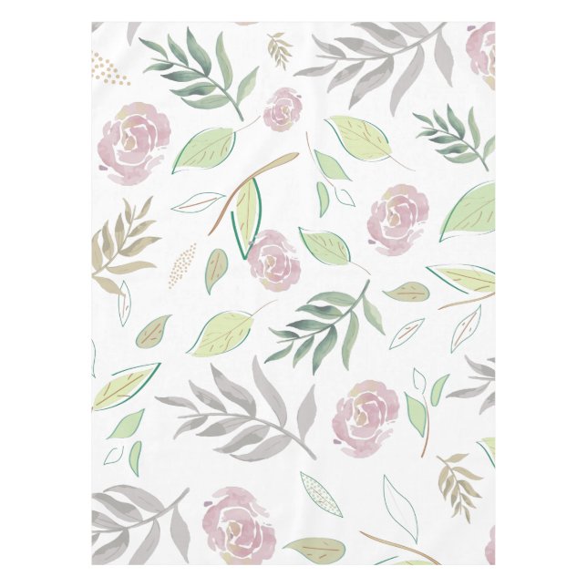 Festive Watercolor Flowers Tablecloth (Front)