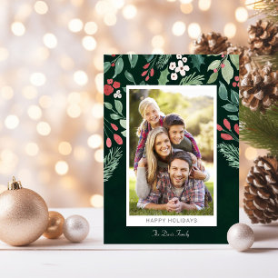 Festive Watercolor Foliage Happy Holidays Holiday Card