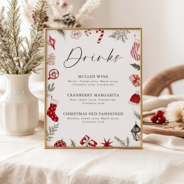 Festive Watercolor Frame Christmas Party Drinks Poster (Creator Uploaded)