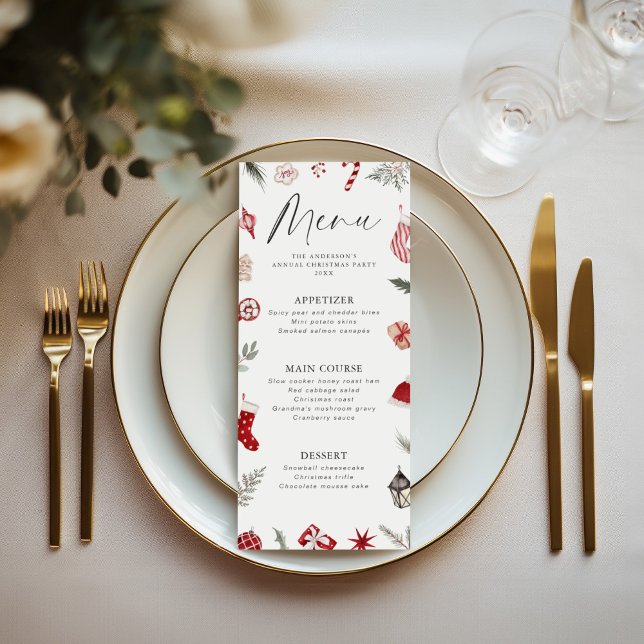 Festive Watercolor Frame Christmas Party Menu (Creator Uploaded)