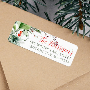 Festive Watercolor Greenery Christmas Address