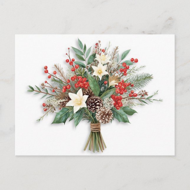 Festive Watercolor Holiday Bouquet Postcard (Front)