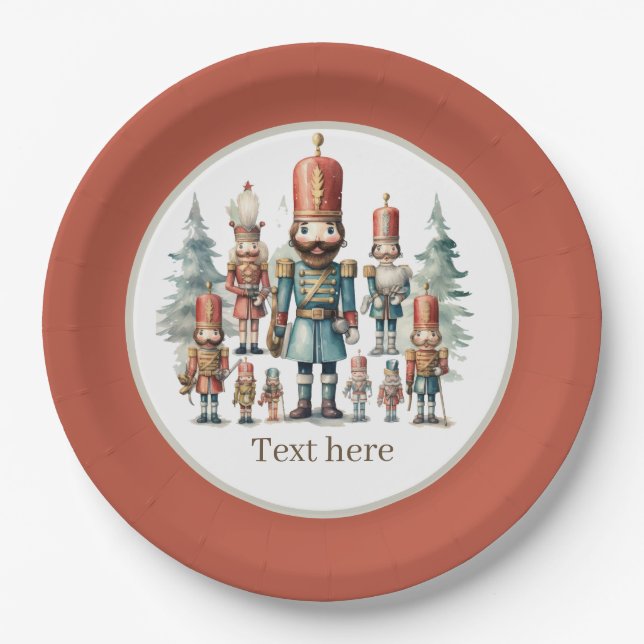 Festive watercolor nutcracker party  paper plate (Front)