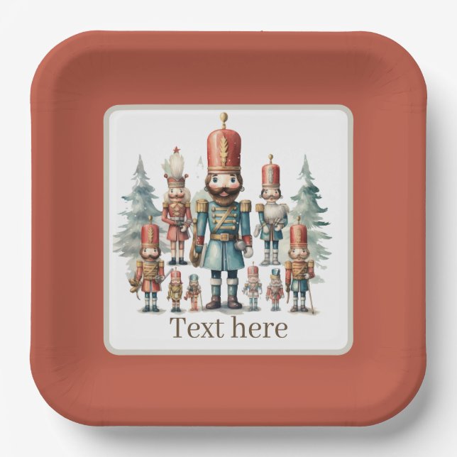 Festive watercolor nutcracker party  paper plate (Front)