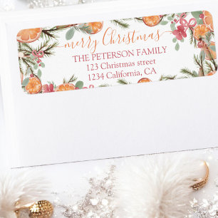 Festive Watercolor Orange Floral Merry Christmas