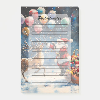 Festive Watercolor Santa Reindeer Colorful Balloon Post-it Notes