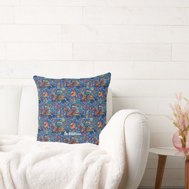 Festive Western Cowgirl Blue Christmas Throw Pillow (Couch)