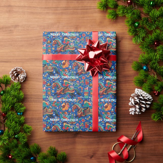 Festive Western Cowgirl Blue Christmas Wrapping Paper (Holiday Gift)