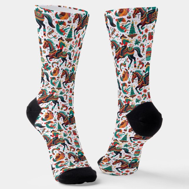 Festive Western Cowgirl Christmas Socks (Angled)